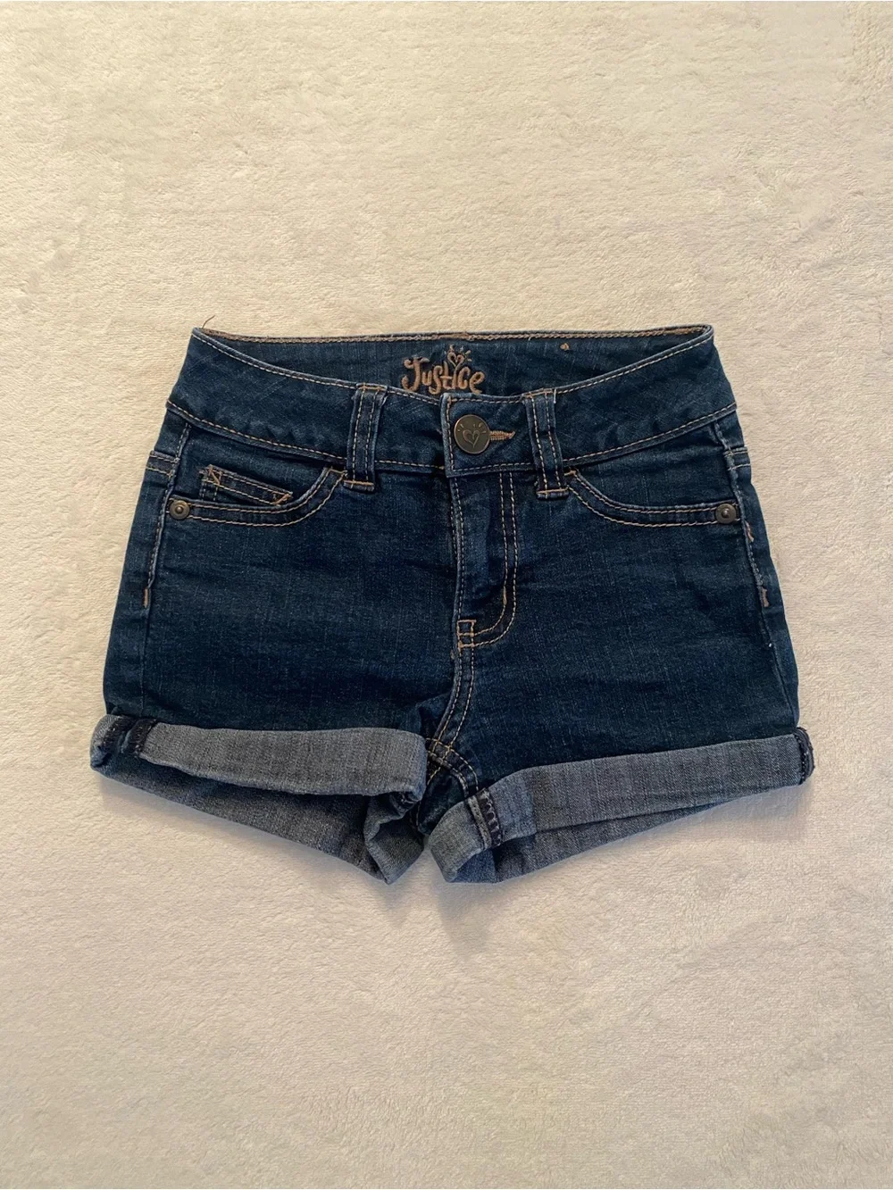 Justice Dark Blue Roll-Cuff Denim Shorts Size 8 Slim